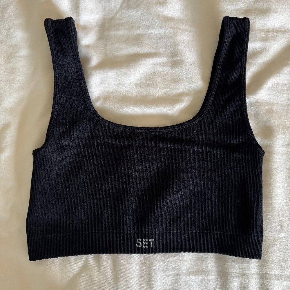SET Active Sculptflex Box Cut Bra, Onyx black color, size women's medium
